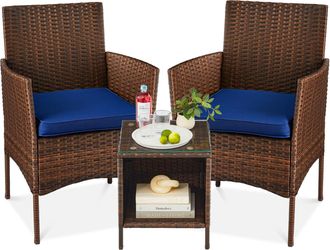Best Choice Products 3-Piece Outdoor Wicker Conversation Patio Bistro Set, w/ 2 Chairs, Table