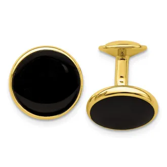 Diamond2Deal Gold-plated Black Epoxy Round Cuff Links