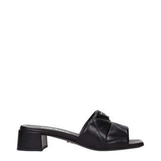 Prada Black Leather Flat Womens Sandals