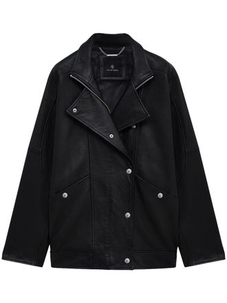 Anine Bing Sandy Asymmetrical Zip Lamb Leather Jacket