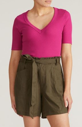 Universal Standard V-Neck Elbow Sleeve Cotton T-Shirt in Hyper Pink at Nordstrom, Size Xs