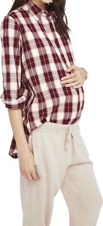 Hatch Flannel Plaid Button Down Maternity Shirt In Bordeaux
