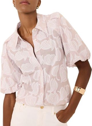 Mint Velvet Cotton Jacquard Shirt in Neutral at Nordstrom, Size X-Large