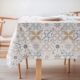 Mint Mantel 100%algod&oacute;n antimanchas estampado ocre-blue 155x155 cm