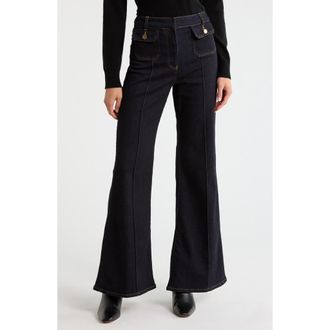 Reiss Ria High Waist Flared Jeans in Dark Blue at Nordstrom, Size 27