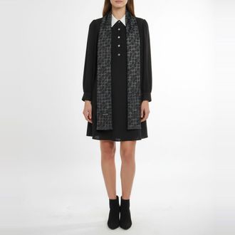 Coach Black/grey Jacquard Monogram Fringed Stole