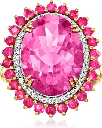 Ross-Simons Pink Topaz and. Ruby Cocktail Ring With. Diamonds in 14kt Yellow Gold