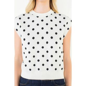 THML Clothing Josephine Sleeveless Polka Dot Top In White
