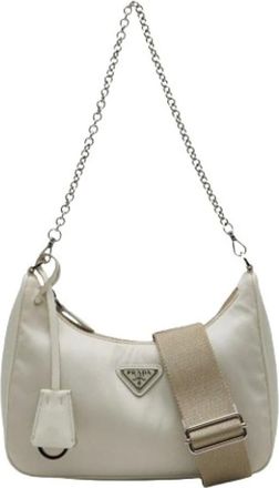 Prada Pre-owned Shoulder Bags, female, Beige, Size: ONE SIZE Pre-owned Nylon Shoulder Bag
