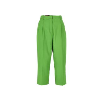 Elisabetta Franchi Wijde Cropped Broek - Dames - Vrijetijds broeken - Groen - XS - Wol - Broeken