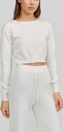 Kathryn McCarron Astrid Long Sleeve Crop Sweater in White at Nordstrom, Size X-Large