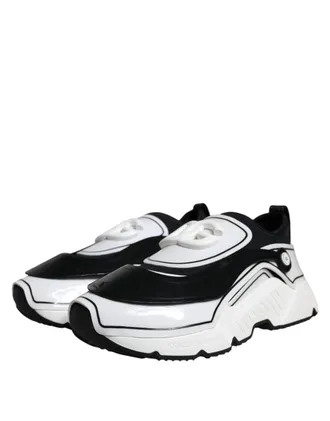 Dolce & Gabbana Mens White Black Logo Plaque Daymaster Sneakers Shoes And Leather