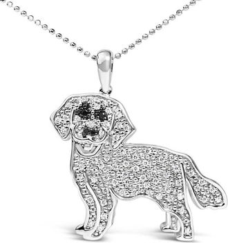House of Brilliance 925 Sterling Silver 1/3 Cttw White and Black Diamond Labrador Retriever Dog Pendant Necklace