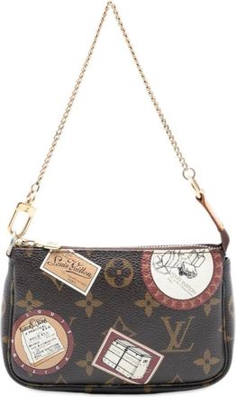 Louis Vuitton Pre-owned Clutches, female, Brown, Size: ONE SIZE Pre-owned Vintage Monogram Canvas Cosmetic Pouch with Travel Stickers