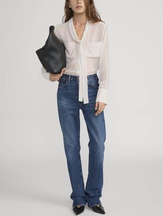 Frame Denim Modern Tie Polka Dot Blouse In Ecru Multi