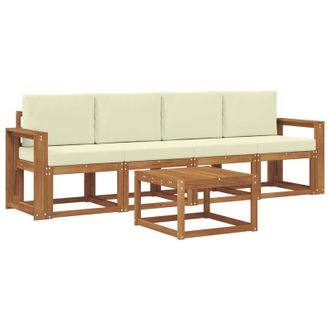 vidaXL Conjunto De Sof&aacute;s De Exterior Con Coj&iacute;n 5 Pcs Natural Y Crema Vidaxl