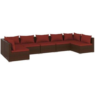 vidaXL Set Muebles De Jard&iacute;n 7 Piezas Y Cojines Rat&aacute;n Sint&eacute;tico Marr&oacute;n Vidaxl