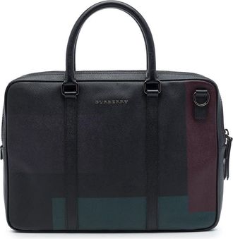 Burberry Pre-owned Burberry Grained Calfskin Colorblock Newburg Business Bag Unisex DZ9DN5PHEOAEMBGS