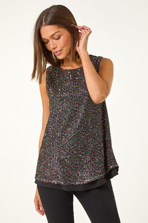 Roman Split Back Sequin Top