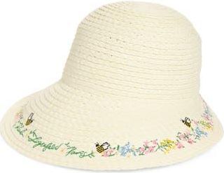 Karl Lagerfeld Garden Reader Embroidered Straw Hat in Ivory at Nordstrom Rack