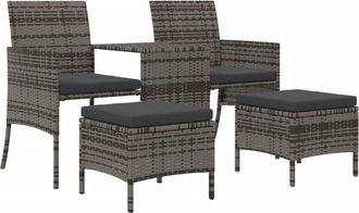 vidaXL Banco Jardim 2 Lugares Con Centro De Mesa Y Bancos Vime Pe Gray