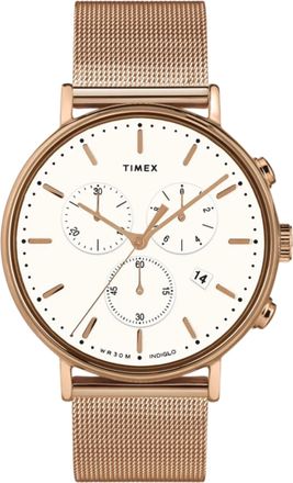 Timex Fairfield Chronograph Watch in Rose Gold Tone/White Men 41mm Mesh Band