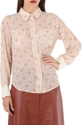 Chloé Ladies Dew Pink C Micro Flower Motif Silk Blouse, Brand Size 36 (US Size 4)
