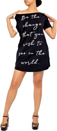 Dai Moda Change Graphic One-Shoulder Cotton Blend T-Shirt Dress in Black at Nordstrom, Size X-Large