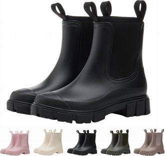 Generic Womens Wellington Boots Ladies Ankle Wide Calf Rains Chelsea Boot Slip-On Waterproof Short Wellies Ladies Rain Boots Outdoors Garden Walking Black Siz