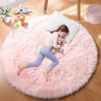 OEM Alfombra Redonda Para Dormitorio De 140 Cm - Suave, Mullida Y Antideslizante - Rosa