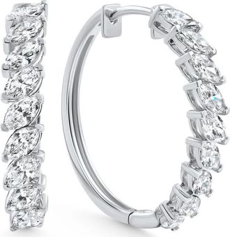 Pompeii3 2 - 6 Ct Marquise Cut Diamond Hoops 14k Gold Lab Grown Womens Earrings 1