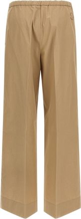 Moncler Grosgrain Logo Patch Cotton Poplin Trousers - Beige