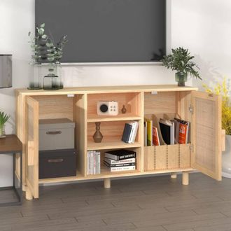 Berkfield Home Sideboard Brown 105x30x60 cm Solid Wood Pine & Natural Rattan | Size: 105 x 30 x 60 cm