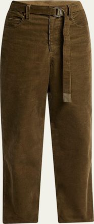 sacai Mens Corduroy Belted Straight-Leg Pants
