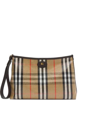 Burberry check leather highlands clutch bag - men - Cotton/Viscose/Linen/Flax/Leather - One Size - Neutrals