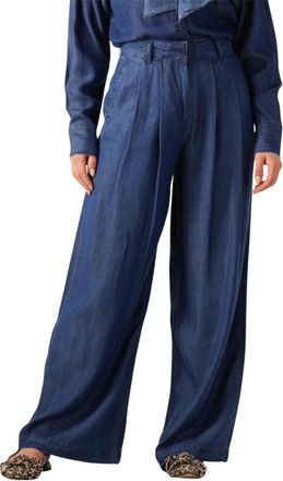 Selected Broeken, Dames, Blauw, S, Chambray Geplooide Wijde Broek