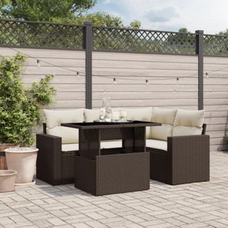 vidaXL Vidaxl - Set Comedor De Jard&iacute;n 5 Piezas Y Cojines Rat&aacute;n Sint&eacute;tico Marr&oacute;n