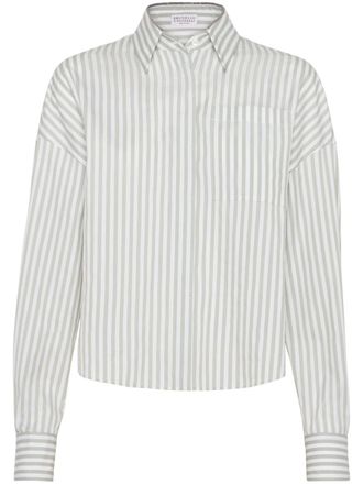 Brunello Cucinelli Brunello Cucinelli Womens Striped Monili Chain Cotton Shirt - Light Grey - Size Medium