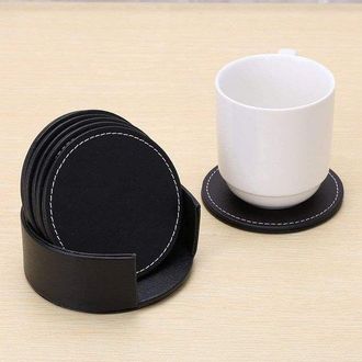 OEM Mttproducts - Posavasos Con Soporte - Posavasos Para Vasos - Posavasos De Corcho - Juego De 6 - Negro - Posavasos De Cuero - Posavasos