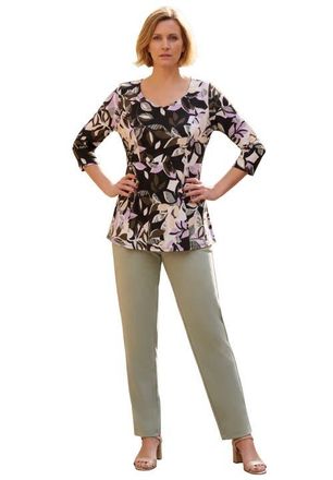 Jessica London Knit Crepe Sweetheart Neckline Peplum Top in Green Multi Ferns at Nordstrom, Size Medium