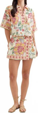 Entro Botanical Print Wrap Front Skort In Pink