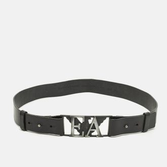 Emporio Armani EA Logo 50CM Adjustable Belt Black Leather