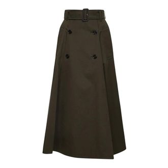 Burberry Midi Skirts, female, Green, Size: 3XS Gabardine Midi Trench Skirt