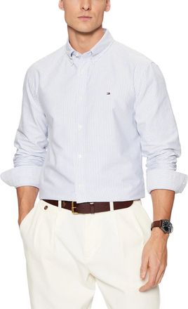 Tommy Hilfiger Mens Striped Organic Cotton Button-up Shirt - White - Size 3XL