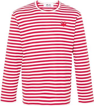 Comme Des Garçons heart-patch striped T-shirt - unisex - Cotton - M - Red
