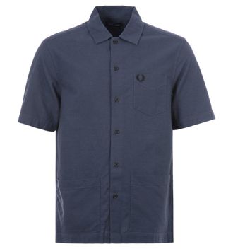 Fred Perry Mens Pocket Detail Oxford Short Sleeve Shirt in Navy Cotton - Size Medium