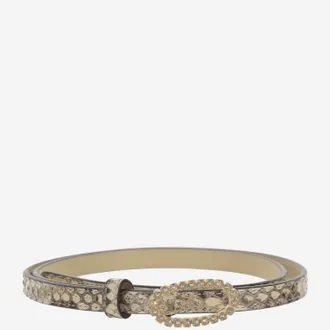 Valentino Garavani Python Leather with Crystal Buckle Belt - Beige