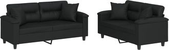 vidaXL Vidaxl - Juego De Sof&aacute;s Con Cojines 2 Piezas Cuero Sint&eacute;tico Negro
