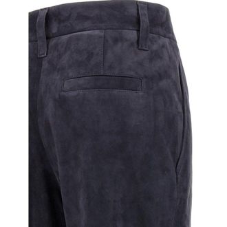 Brunello Cucinelli Womens Dark Blue Suede Trousers, Size 42