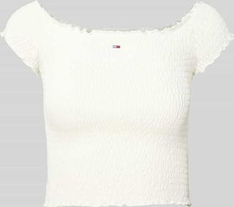 Tommy Jeans Slim Fit Crop Top mit gesmokten Einsätzen in Weiss, Größe XL